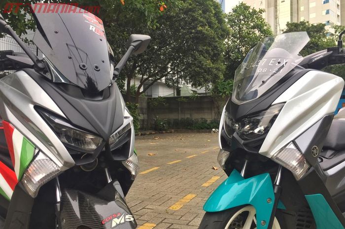 Yamaha NMAX dengan body kit Lent Gen 1 (kiri) dan Lent Gen 2 (kanan)