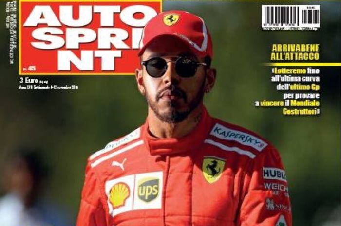 Sampul majalah Autosprint menampilkan foto provokatif, Lewis Hamilton pakai seragam balap Ferrari