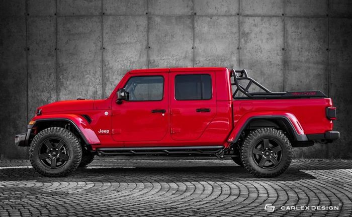 Modifikasi Jeep Gladiator ditopang pelek model palang 5 warna hitam