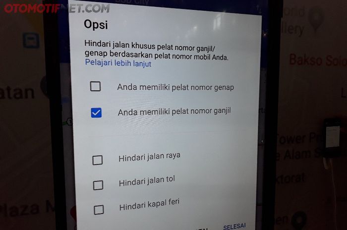 Opsi ganjil genap di Google Maps