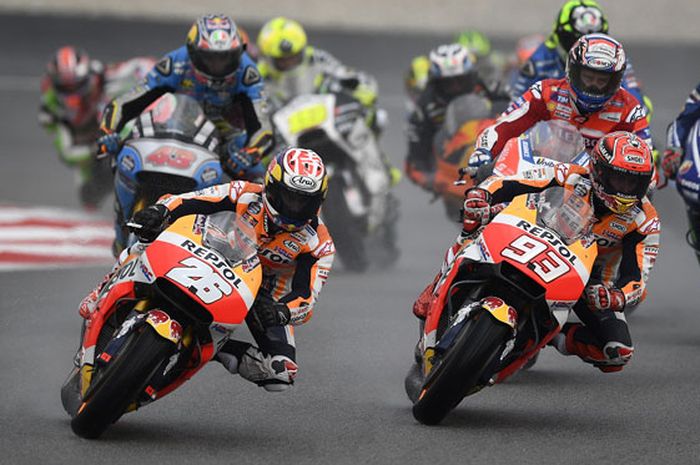Marc Marquez dan Dani Pedrosa yang finish 4 dan 5 di MotoGP Malaysia  (29/10/2017) sudah cukup memastikan Honda merebut titel juara dunia konstruktor