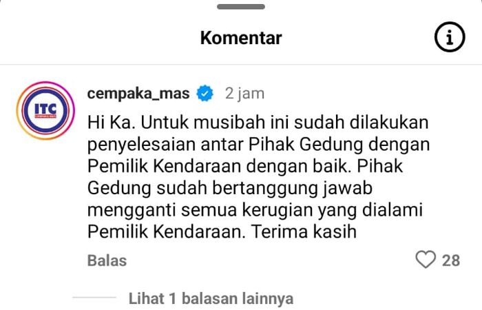 Pihak pusat perbelanjaan bertanggung jawab atas kejadian yang dialami pemilik Daihatsu Sigra