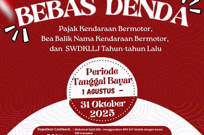 Program pemutihan pajak kendaraan di provinsi Yogyakarta dimulai dari 1 Agustus 2025 sampai 31 Oktober 2025