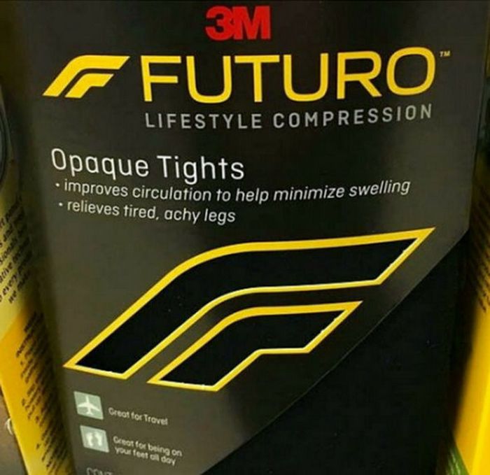 Celana ketat merek Futuro produk dari 3M yang sudah terdaftar ini mirip logo F1 baru