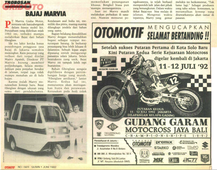 Bajaj buatan Mavia yang dimuat di Tabloid OTOMOTIF pada Juni tahun 1992