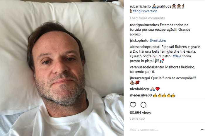 Mantan pembalap F1 asal Brasil, Rubens Barrichello mengeluh sakit kepala