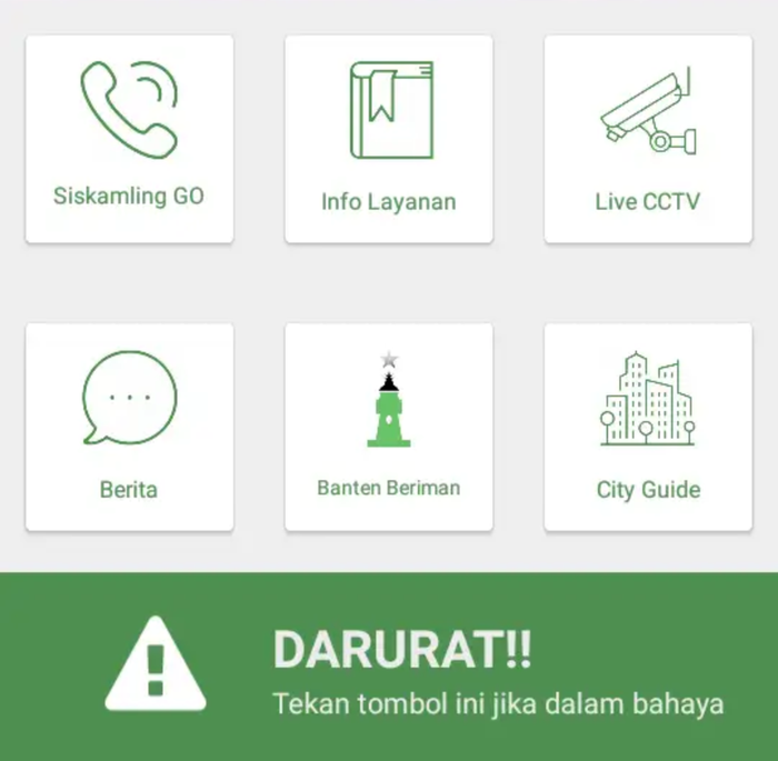 Tampilan aplikasi Banten Bersatu di ponsel Android