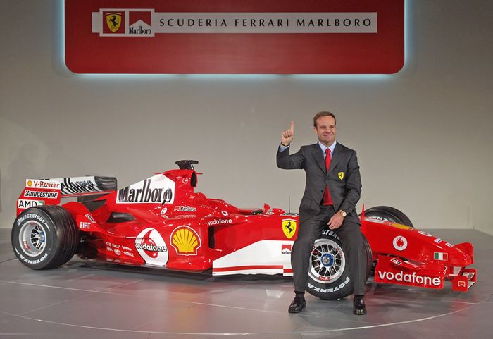 Rubens Barrichello saat tim Ferrari perkenalkan mobil F2005 tahun 2005 