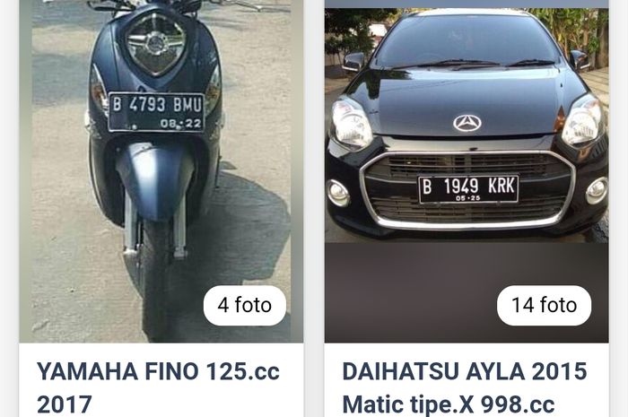 Yamaha Fino dan Daihatsu Ayla di dalam website tipuan online mengatasnamakan Pegadaian