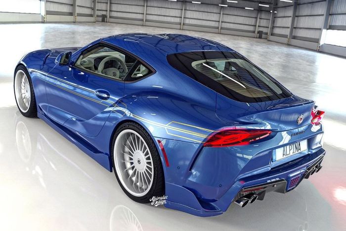 Tampilan belakang modifikasi digital Toyota GR Supra dengan part body Alpina
