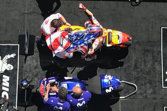 Marc Marquez saat memasuki parc ferme MotoGP Amerika
