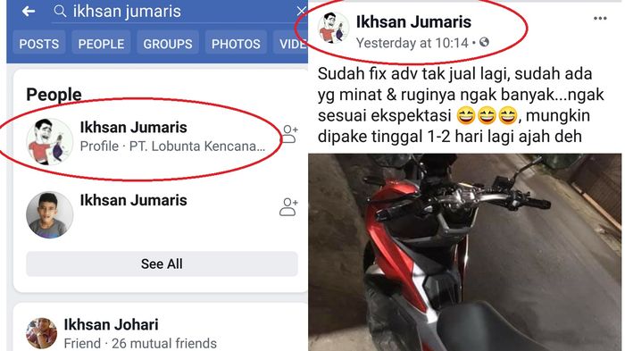 (Kiri) username masih yang lama. Sama dengan postingan terakhir (kanan)