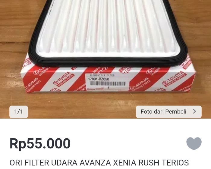 Filter udara Toyota Avanza Gbox atau palsu yang dijual murah di Tokopedia