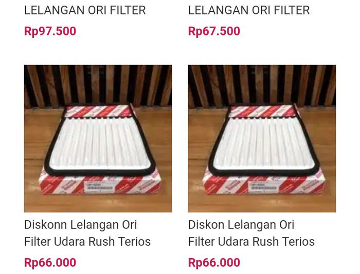 Filter udara berkedok original lelangan banyak beredar di toko online