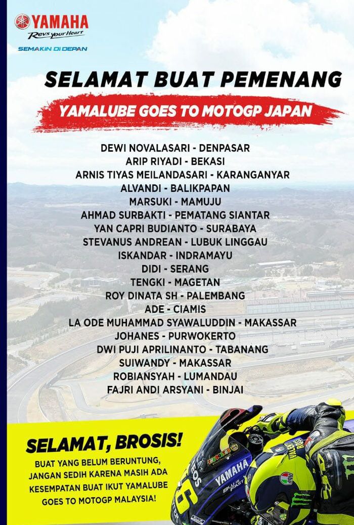 Ini Para Pemenang Nonton Gratis MotoGP di Jepang bareng Yamalube