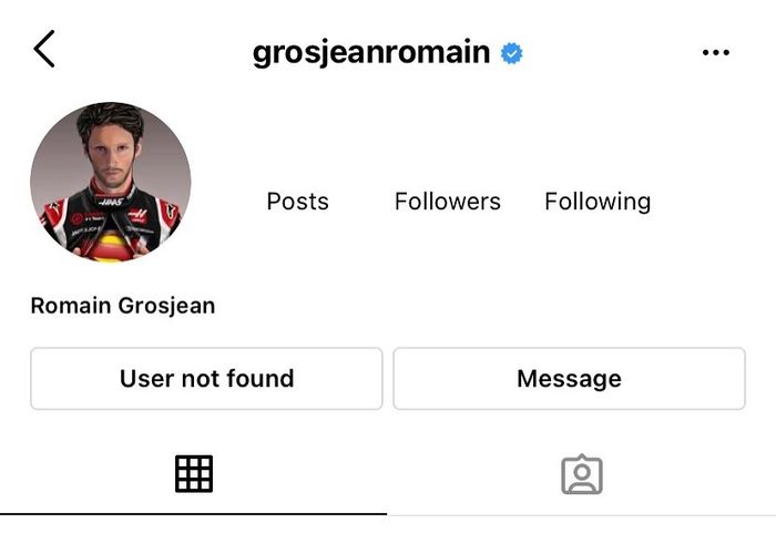 Tangkapan layar akun Instagram Romain Grosjean yang dihack