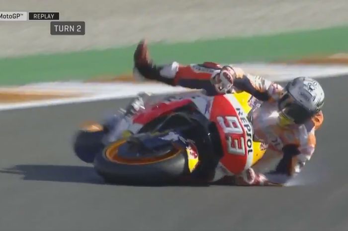 Marc Marquez kehilangan traksi ban depan saat mengerem