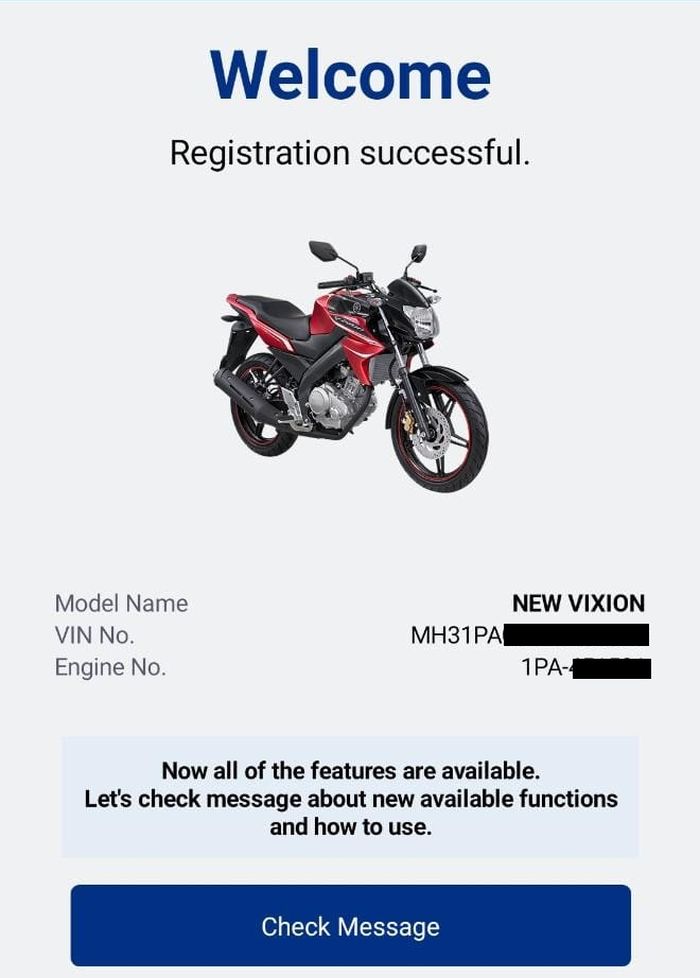 Setelah itu masukan nomor rangka di aplikasi My Yamaha Motor Members