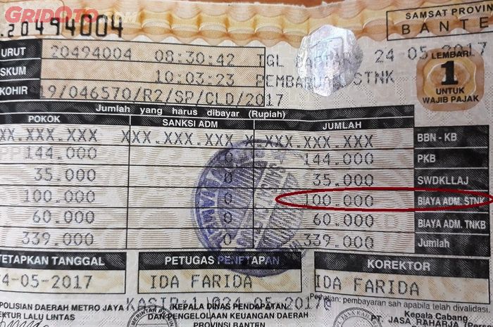 Biaya administrasi STNK ini yang akan direvisi