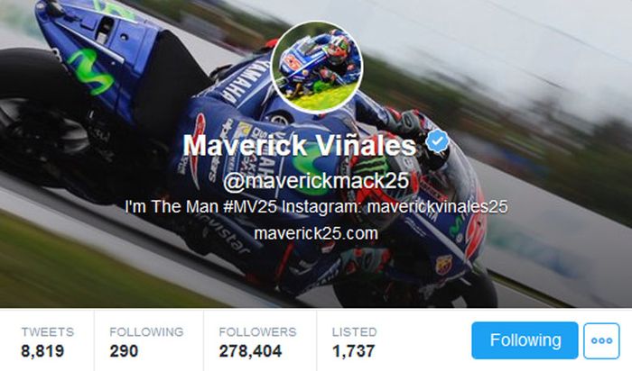 Akun Twitterl milik Maverick Vinales diikuti lebih dari 278 ribu follower