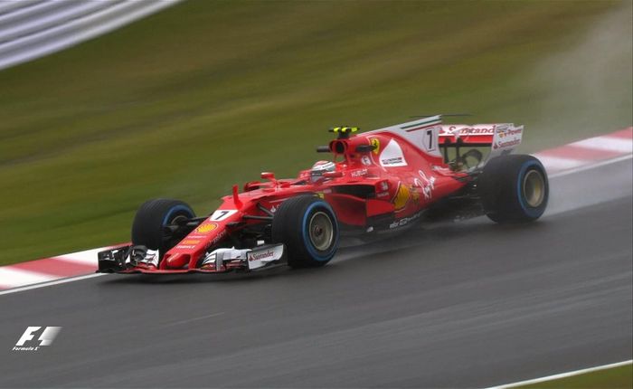 Kimi Raikkonen jadi pembalap pertama yang beraksi pada latihan bebas kedua GP F1 Jepang dalam kondisi hujan