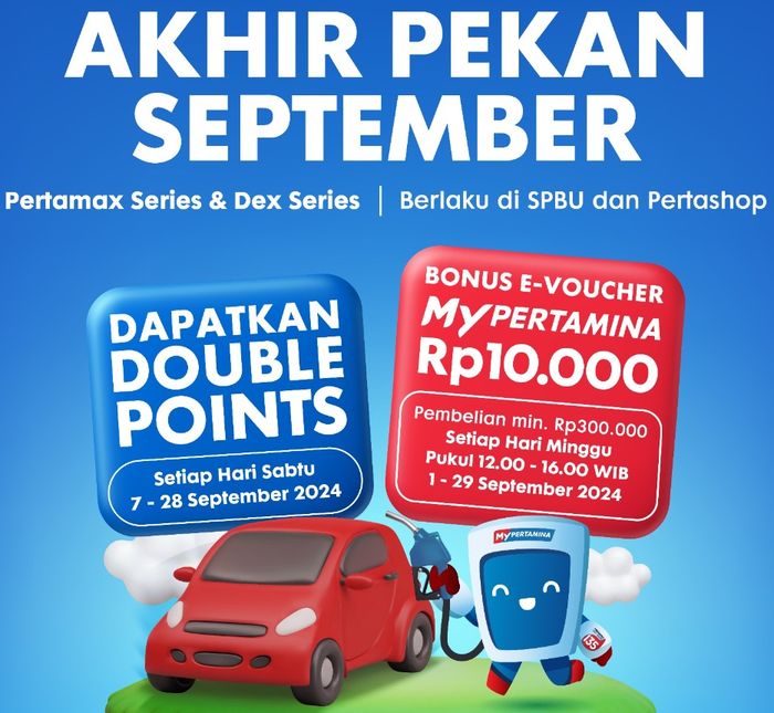 Setiap hari Minggu, dapat bonus E-Voucher MyPertamina Rp 10.000 dengan transaksi minimal Rp 300.000 pukul 12.00-16.00 WIB