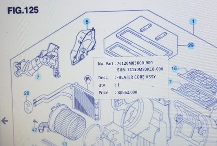 Skema komponen sistem pemanas AC (heater core)