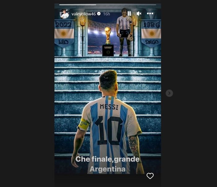 Instastory Valentino Rossi mengomentari Lionel Messi yang membawa Argentina juara Piala Dunia 2022 Qatar