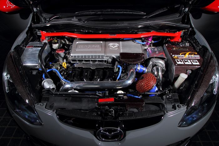Mesin modifikasi Mazda2 lama ditunning ulang hingga merilis tenaga 222 dk