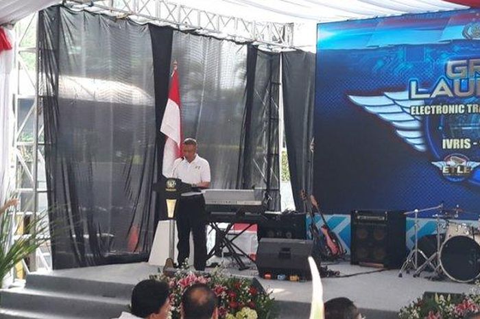 Acara Grand Lauching Electronic Traffic Law Enforcement (ETLE), Integrated Vehicle Registration &amp; Identification Sytem (IVRIS)- SMS Info 8893 di area Free Day (CFD) di Bundaran HI, Jakarta Pusat pada Minggu (25/11/2018) pagi.