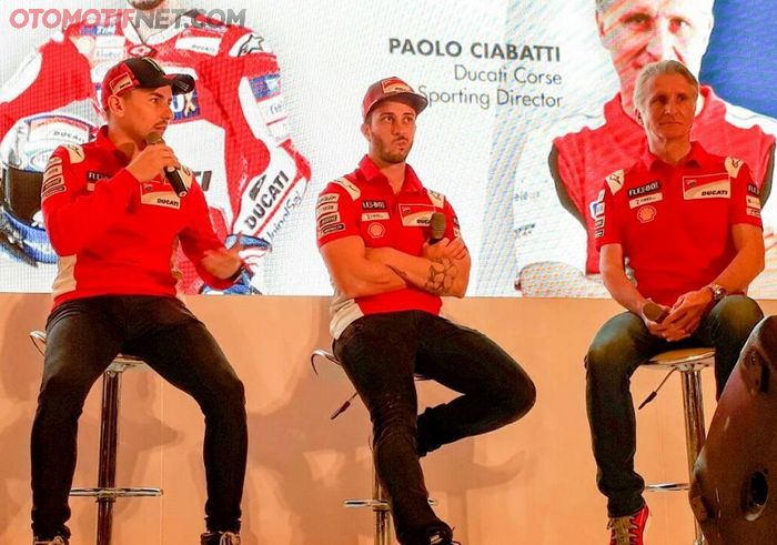 Jorge Lorenzo, Andrea Dovizioso, dan Direktur Olahraga Ducati Corse, Paolo Ciabatti