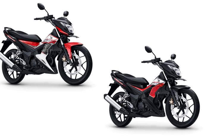 Honda Sonic 150R dengan warna Energetic Red (kiri) dan Activo Blck (kanan)