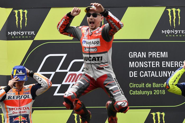 Selebrasi Jorge Lorenzo saat juara MotoGP Catalunya, (17/6/2018)