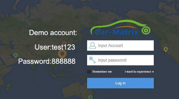 Tampilan login CarMatrix, aplikasi penghubung dash cam AVT TD-200