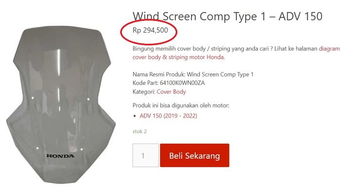 Windscreen ADV 150 dibanderol Rp 294.500
