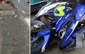 Yamaha R25 Fairing Terbelah, Lampu Pecah, Tergeletak di Depan Kuburan