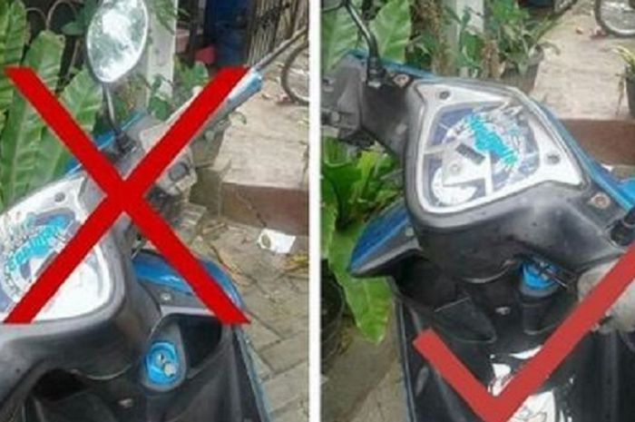 Penjelasan kunci setang motor ke arah kanan.