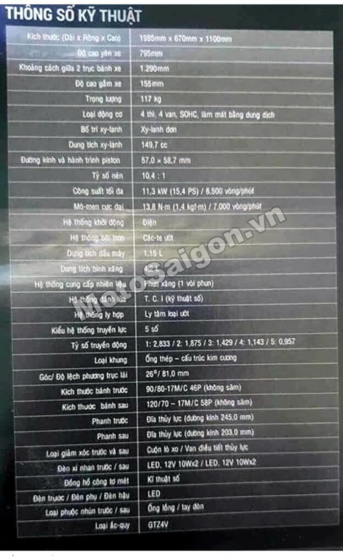 Spesifikasi Yamaha Exciter 150 (MX King 150) berdasarkan brosur