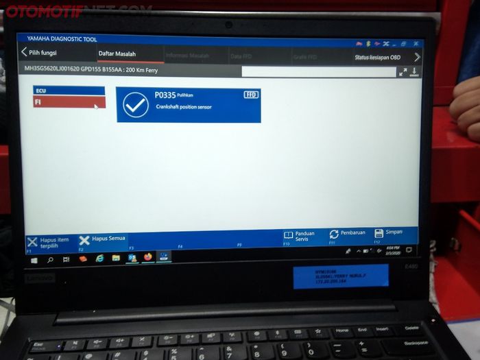 Kode error akan muncul pada YDT (Yamaha Diagnostic Tool) dalam hal ini P0335 crankshaft position sensor All New Yamaha NMAX bermasalah