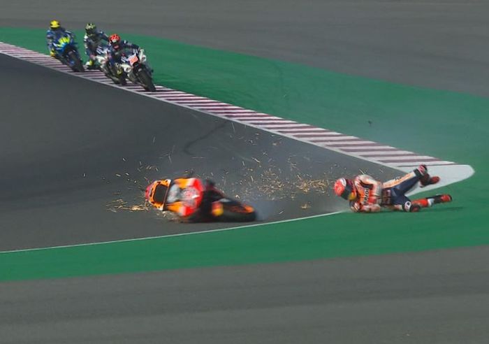 Marc Marquez terjatuh di tikungan 14 saat sesi FP3 MotoGP Qatar