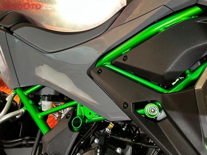Paling mencolok adalah warna sasis pada Kawasaki KLE500 SE dengan warna hijau khas Kawasaki
