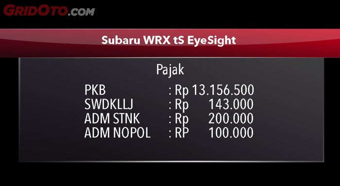 Pajak Kendaraan Bermotor Subaru WRX tS EyeSight