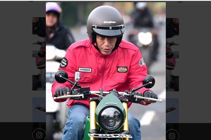 Jokowi di atas motor Kawasaki W175 custom