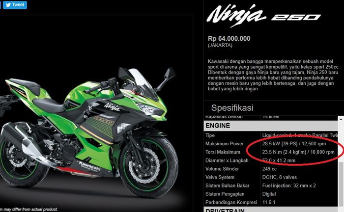 Spek mesin New Ninja 250 berdasarkan web resmi Kawasaki Indonesia