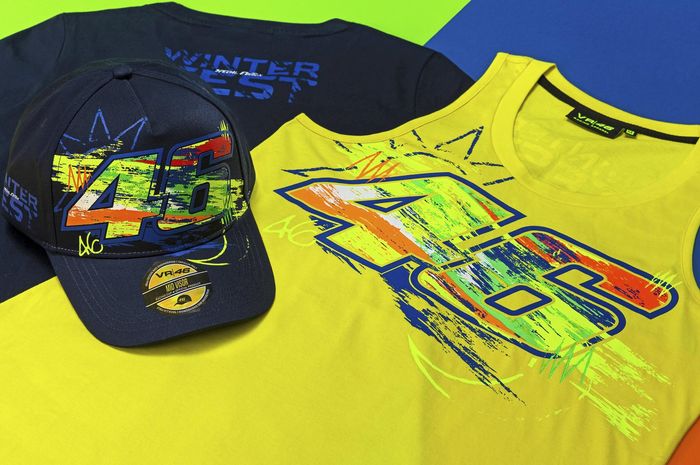Salah satu desain apparel merchandise resmi Valentino Rossi untuk tahun 2020 kategori VR46 Fan