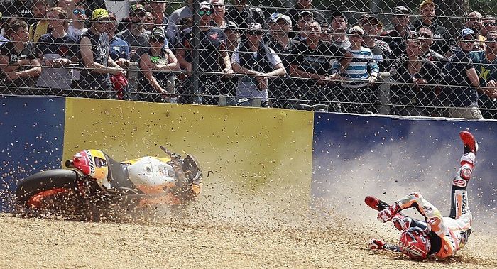 Marc Marquez saat crash di Le Mans, Perancis tahun 2015