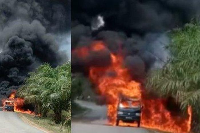 Detik-detik saat Suzuki New Carry terbakar di dusun Engkalong, Nyayum, Kuala Behe, Landak, Kalimantan Barat