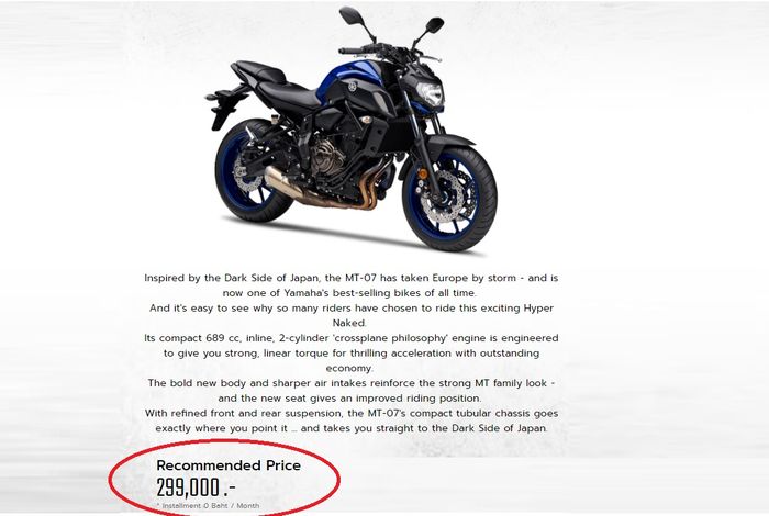 Harga Yamaha MT-07 di Thailand