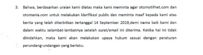 Poin ketiga hak jawab atau hak koreksi dari PT Borobudur Oto Mobil