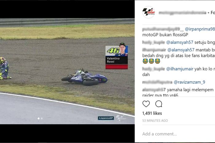 Komentar netizen dalam posting mengenai Valentino Rossi yang jatuh di MotoGP Jepang